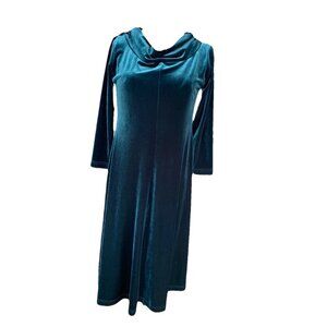Sno Skins Dress Small Teal Blue Green Velvet Cowl Neck Mid Length